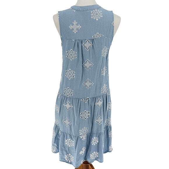 Esqualo Sleeveless Blue Embroidered Tiered Summer Dress Size 6 US / 36 EU - Picture 2 of 5